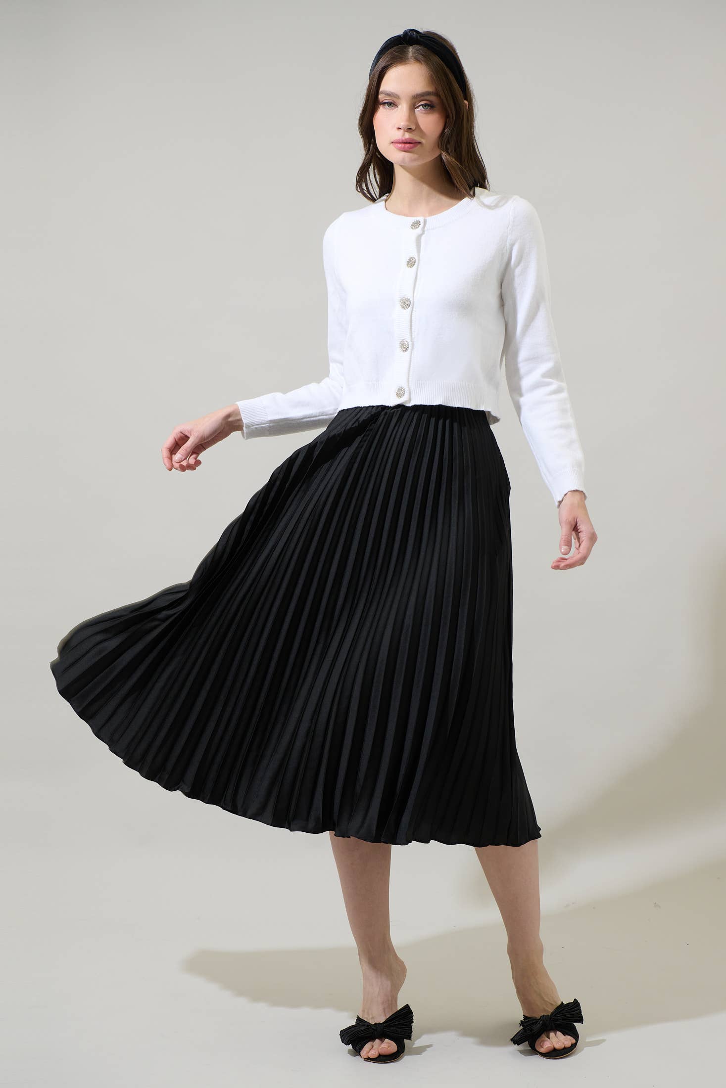 Black Satin Pleated Maxi Skirt
