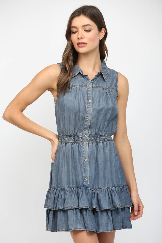 Button Down Sleeveless Tencel Dress