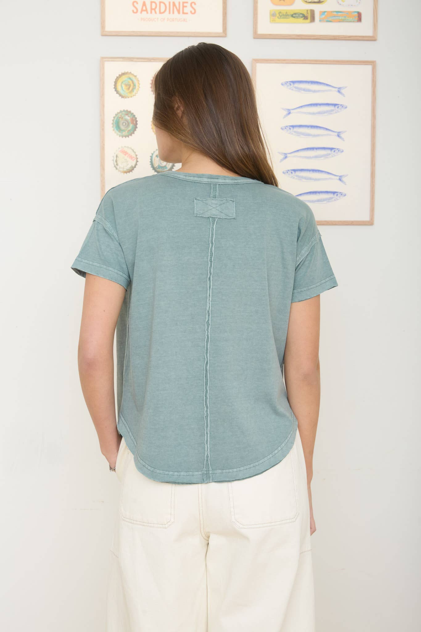 Exposed Seam Short Sleeve Knit Top