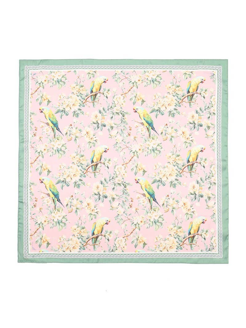 Floral Bird Print Silky Feel Bandana Scarf