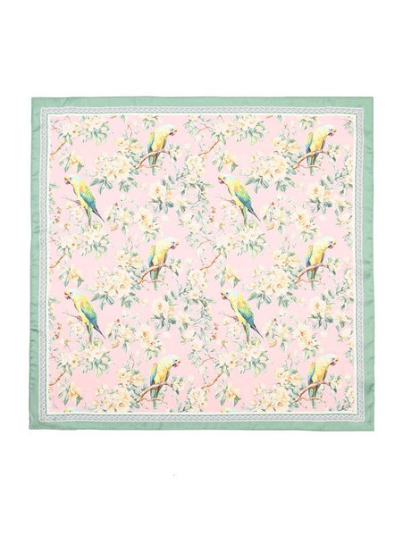 Floral Bird Print Silky Feel Bandana Scarf