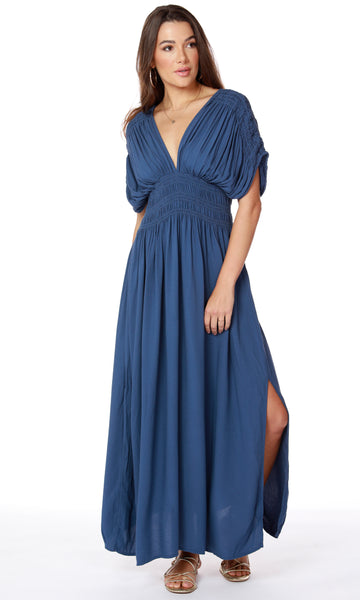 bobi Coast Shirred Sleeve Maxi Dress