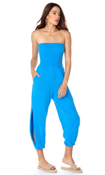 bobi Mykonos Blue Strapless Jumpsuit