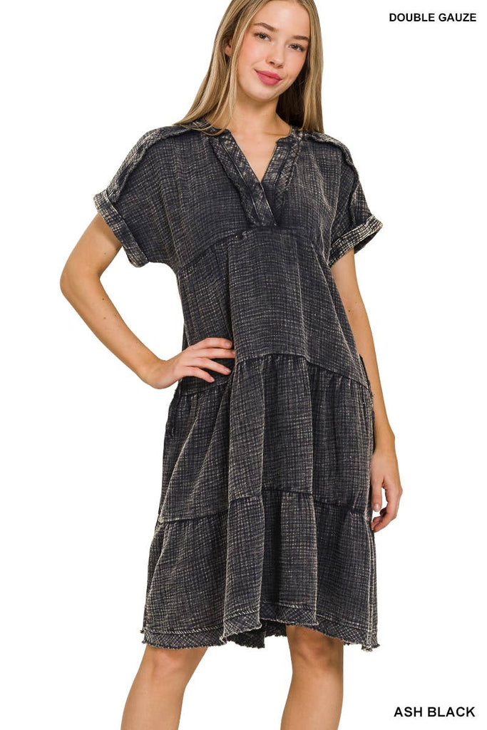 Double Gauze Raw Edge Dress w/ Pockets