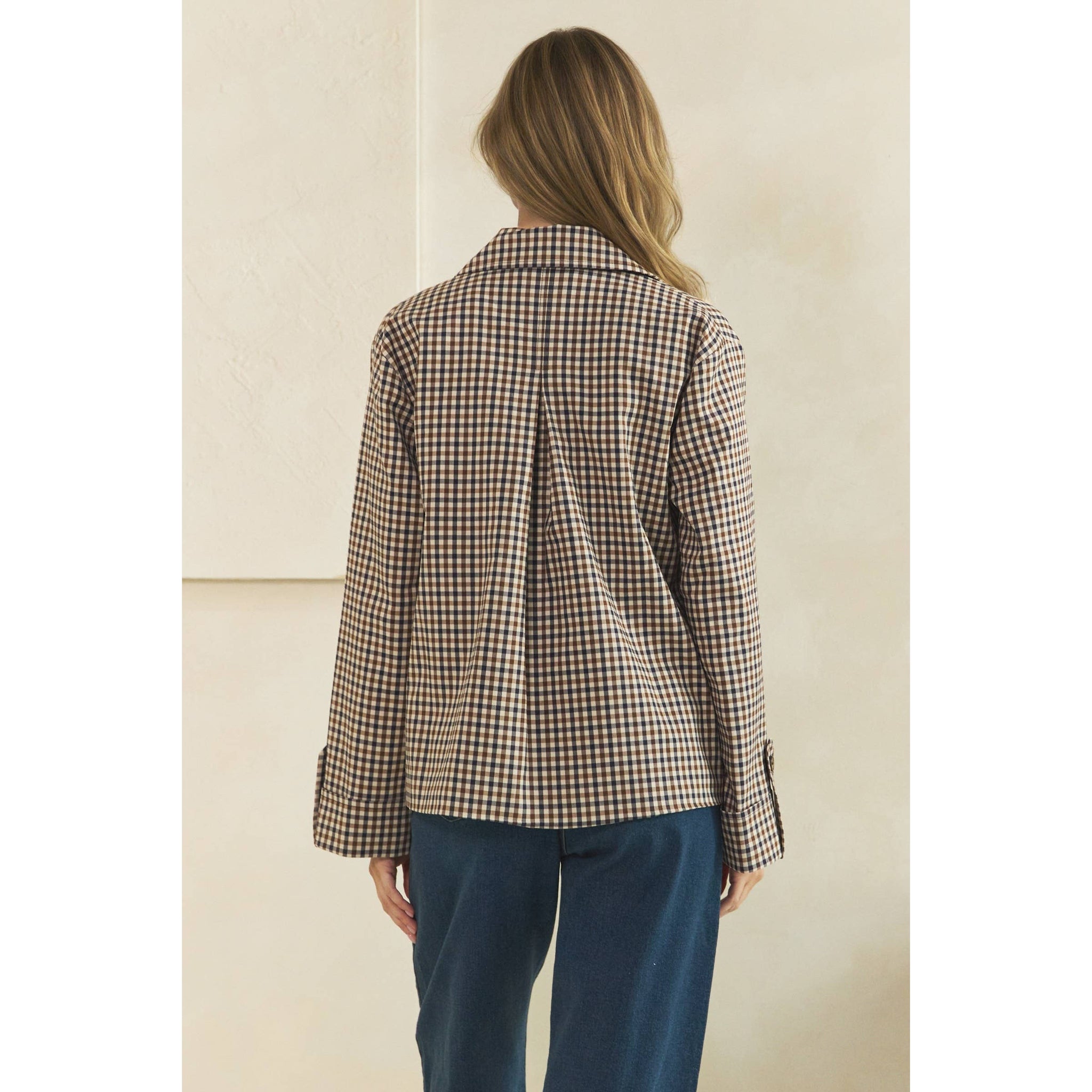 Navy Check Button-Front Jacket