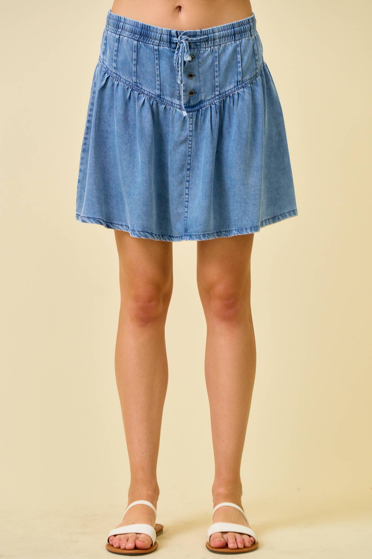 DENIM PLEATS MINI SKIRT