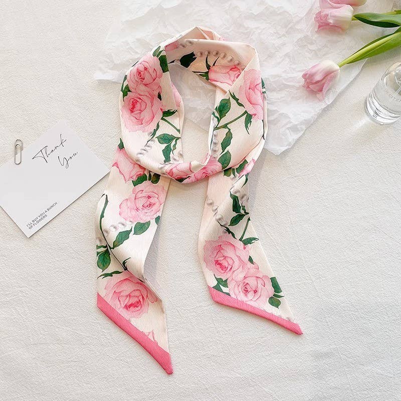 Pink Rose Silky Twilly Scarf