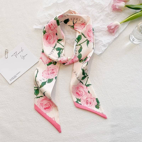 Pink Rose Silky Twilly Scarf