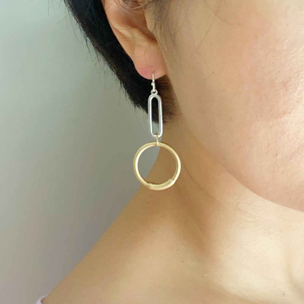 Gold Silver Linked Shapes Earrings