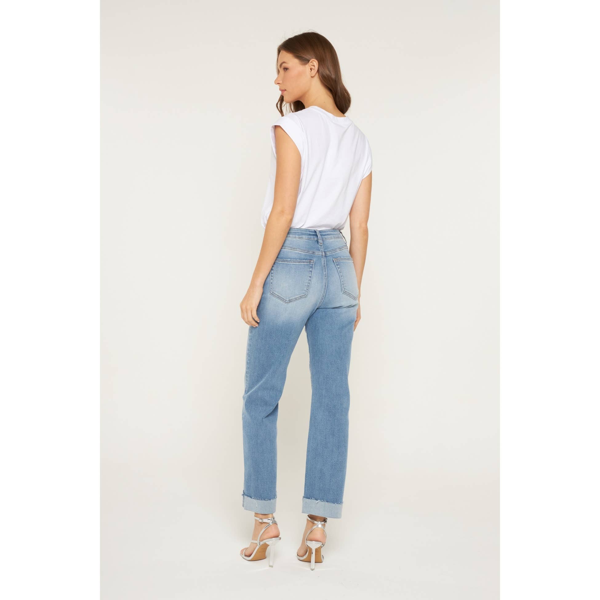 High Rise Straight Leg Jean with Cuffed Hem