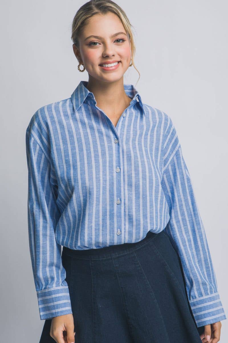 Oversized Button-Down Stripe Shirt