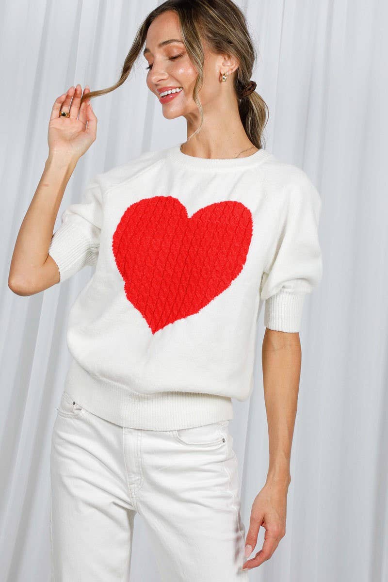 Cable Heart Shape Detail Valentine's Knitted Sweater