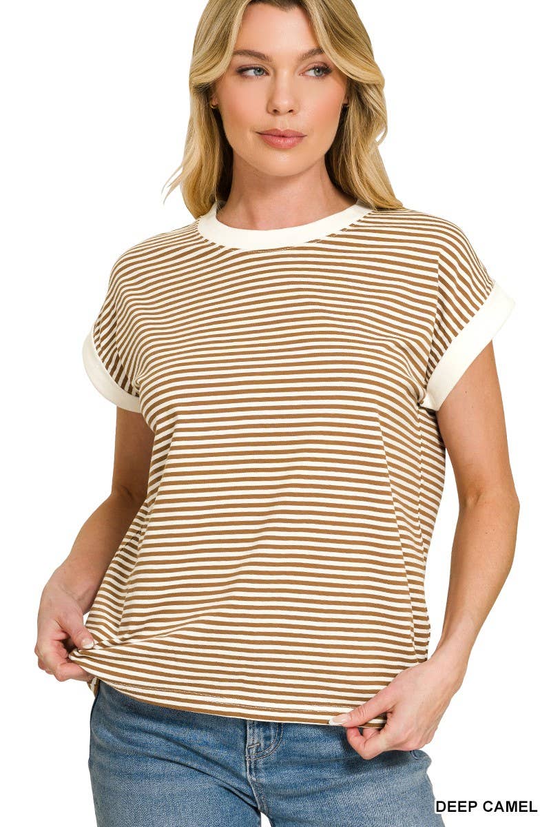 Stripe Contrast Trim Top