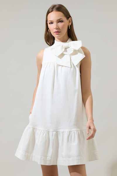 White Denim Albie Millen Bow Mini Dress