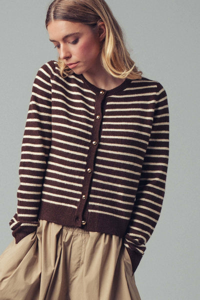Parisian Striped Gold Button Cardigan