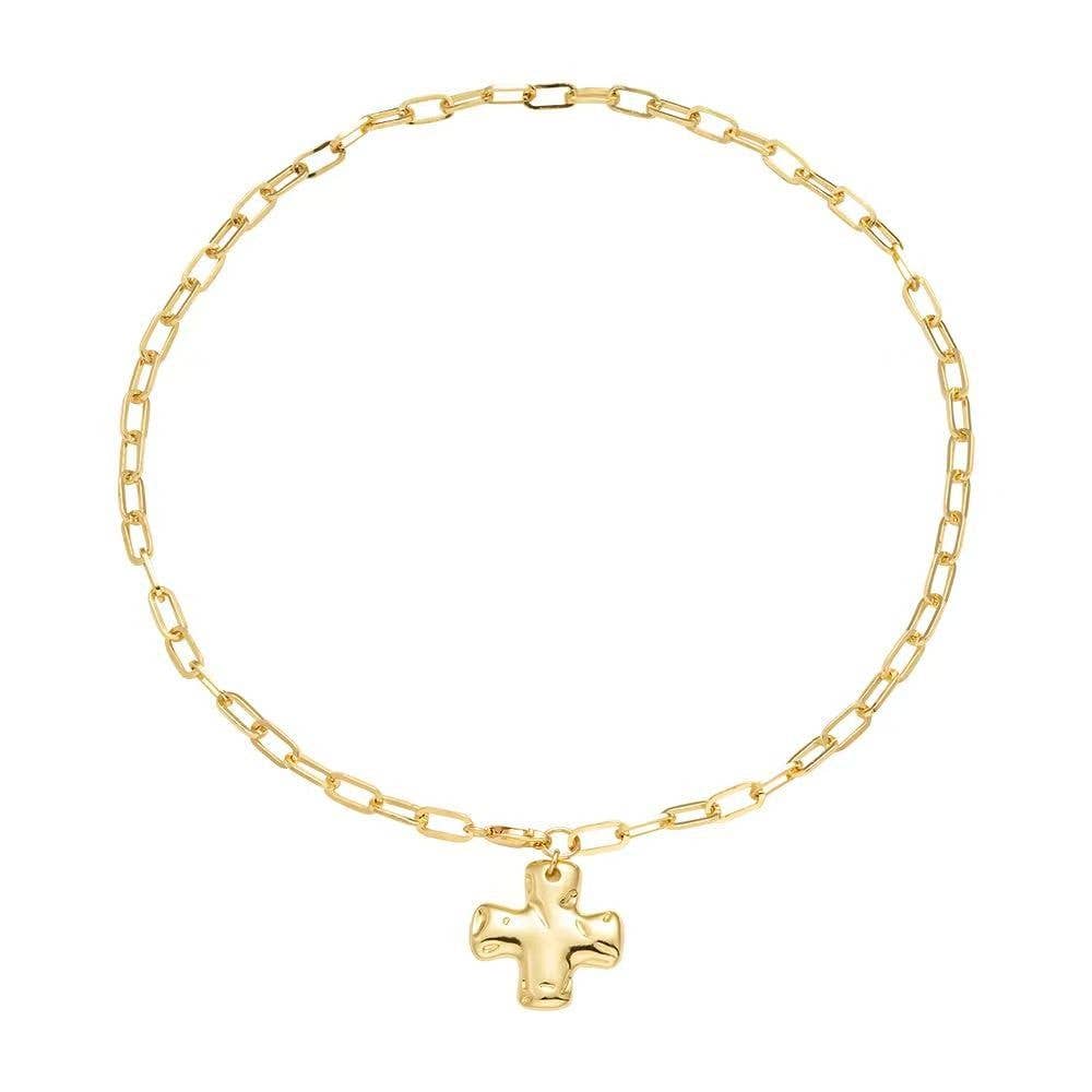 Hammered Cross Toggle Necklace