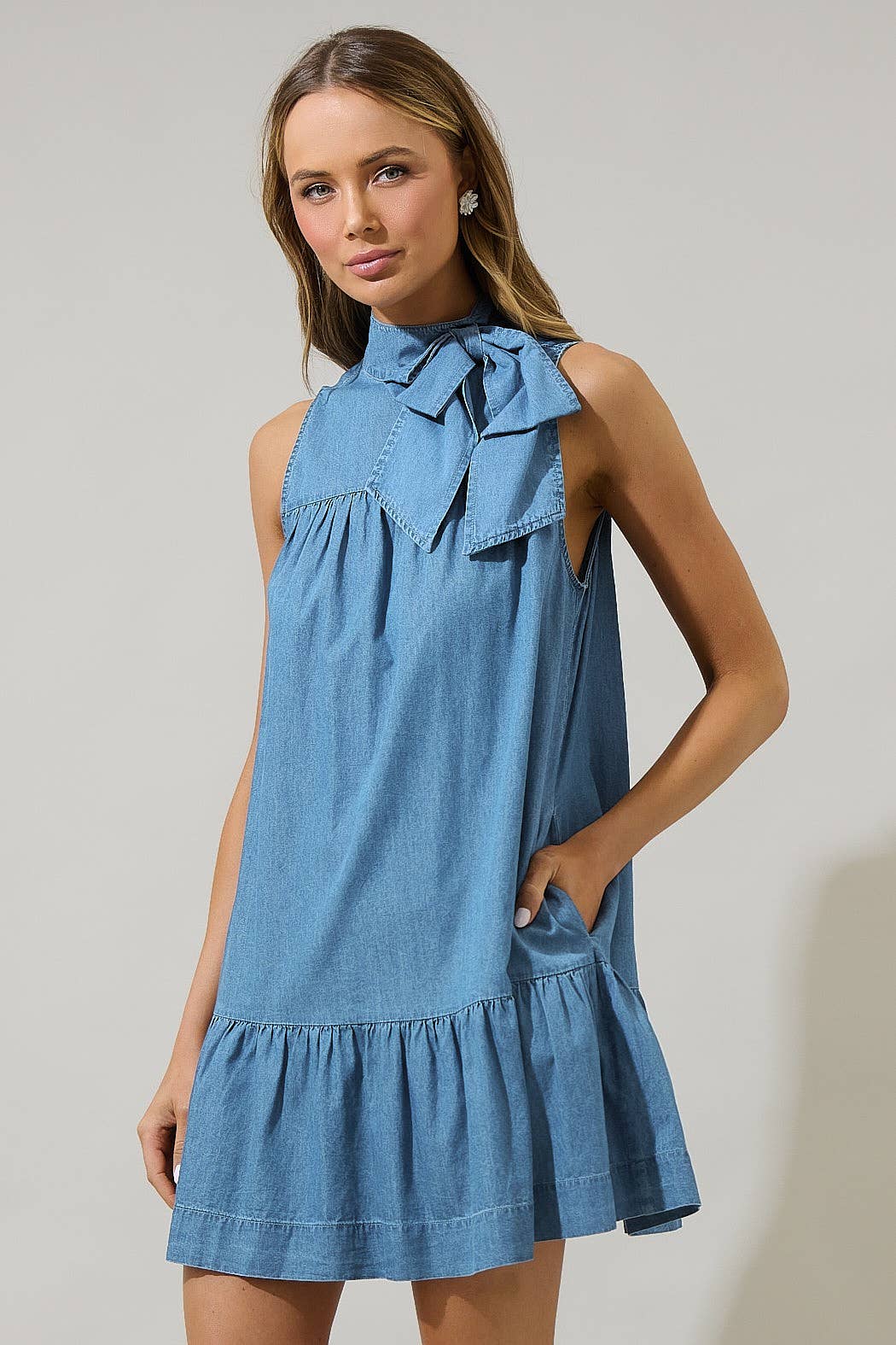 Denim Albie Bow Mini Dress