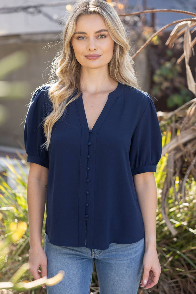 Button Down Puff Sleeve Blouse