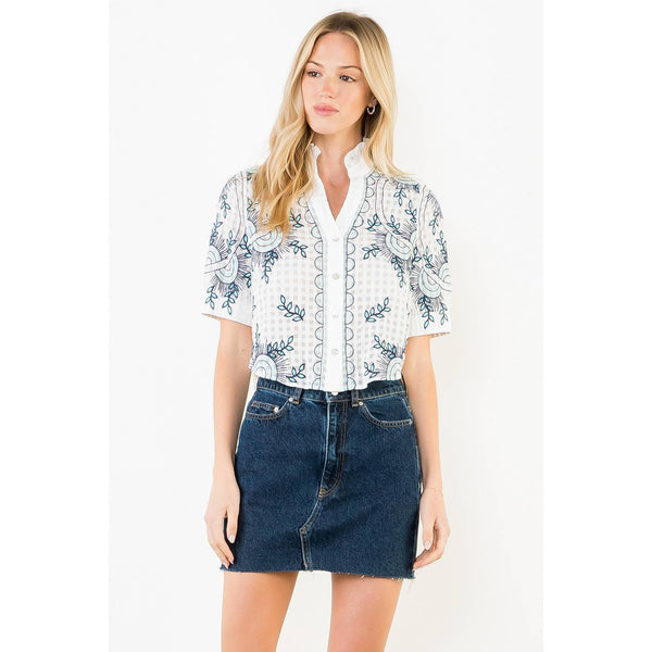 Short Sleeve Embroidery Detail Top