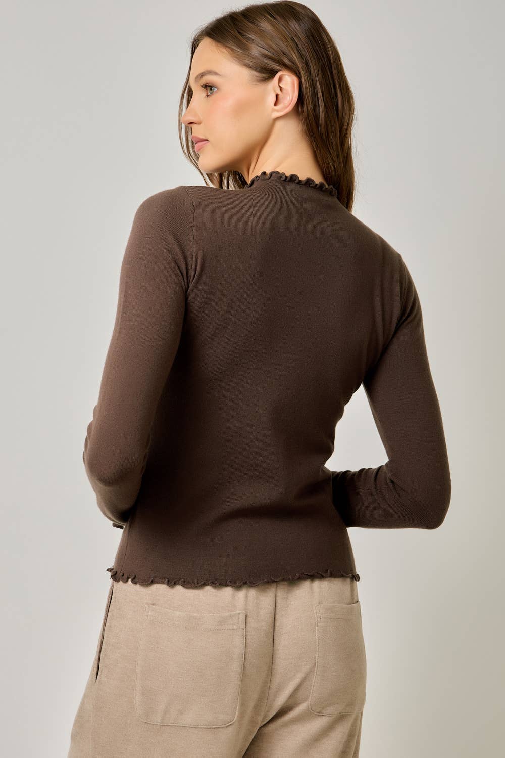 Lettuce Edge Mock Neck Sweater Top