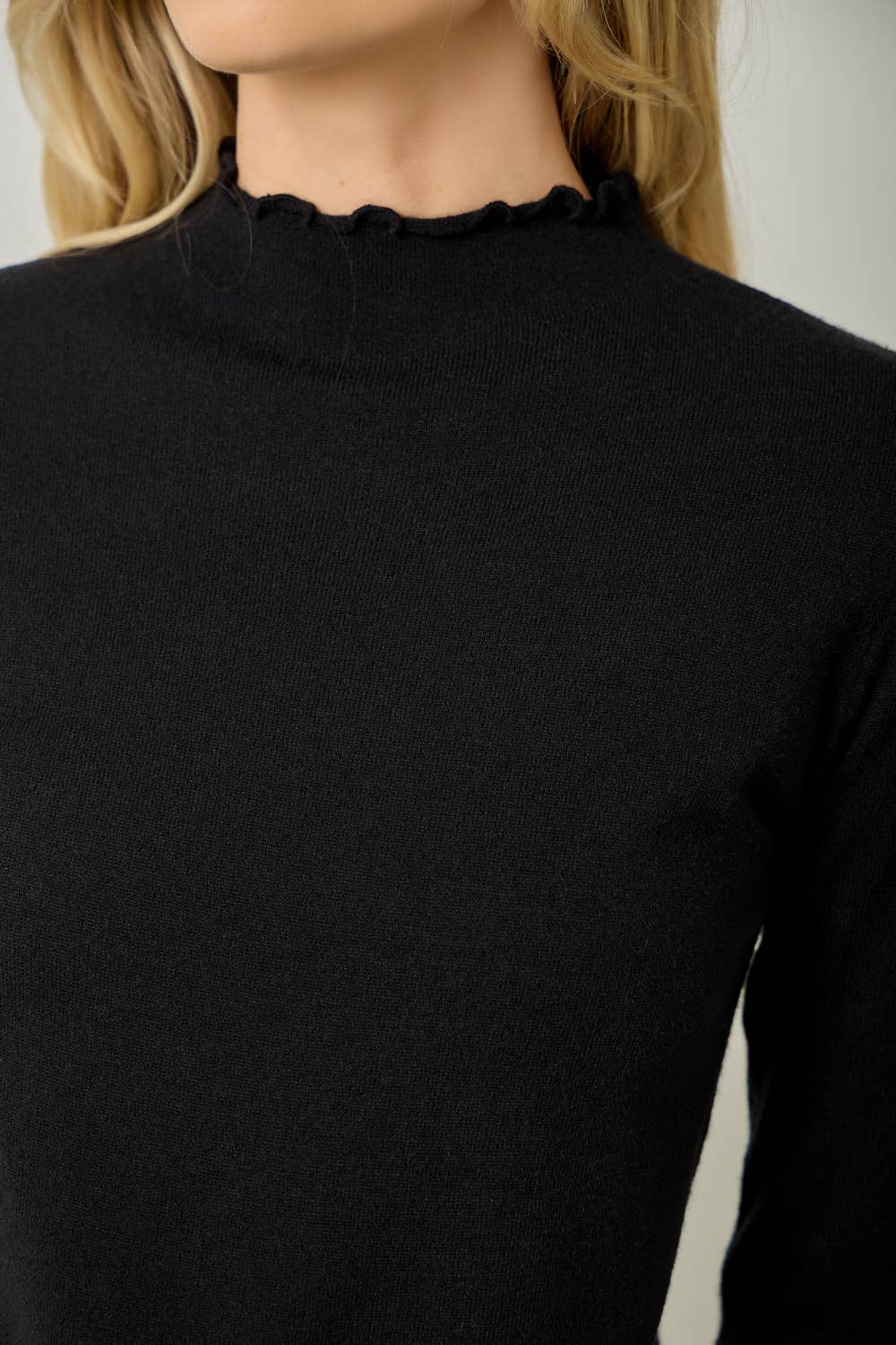 Lettuce Edge Mock Neck Sweater Top