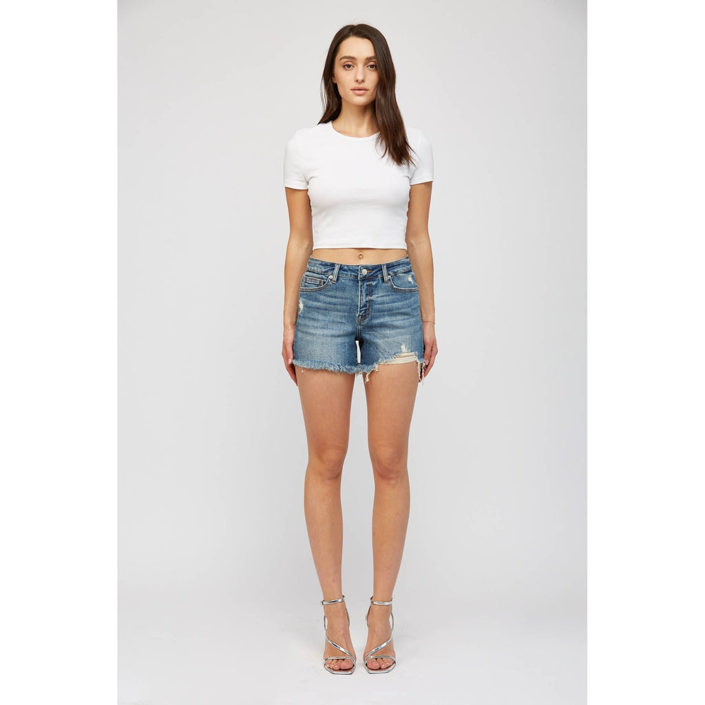 MIDE RISE CLASSIC LEG DENIM SHORTS