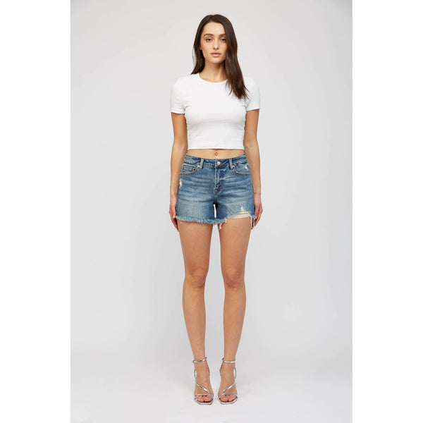 MIDE RISE CLASSIC LEG DENIM SHORTS