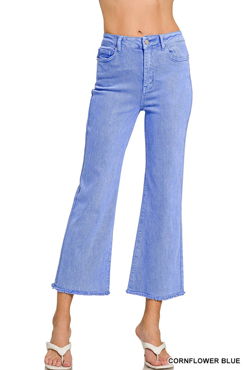 Acid Washed High Waist Frayed Hem Bootcut Pants