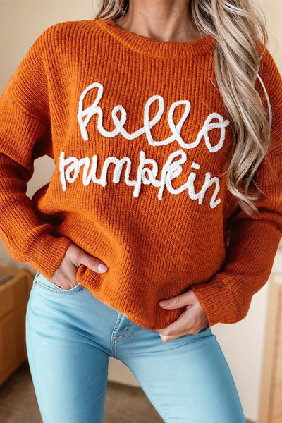 Hello Pumpkin Letter Knit Sweater