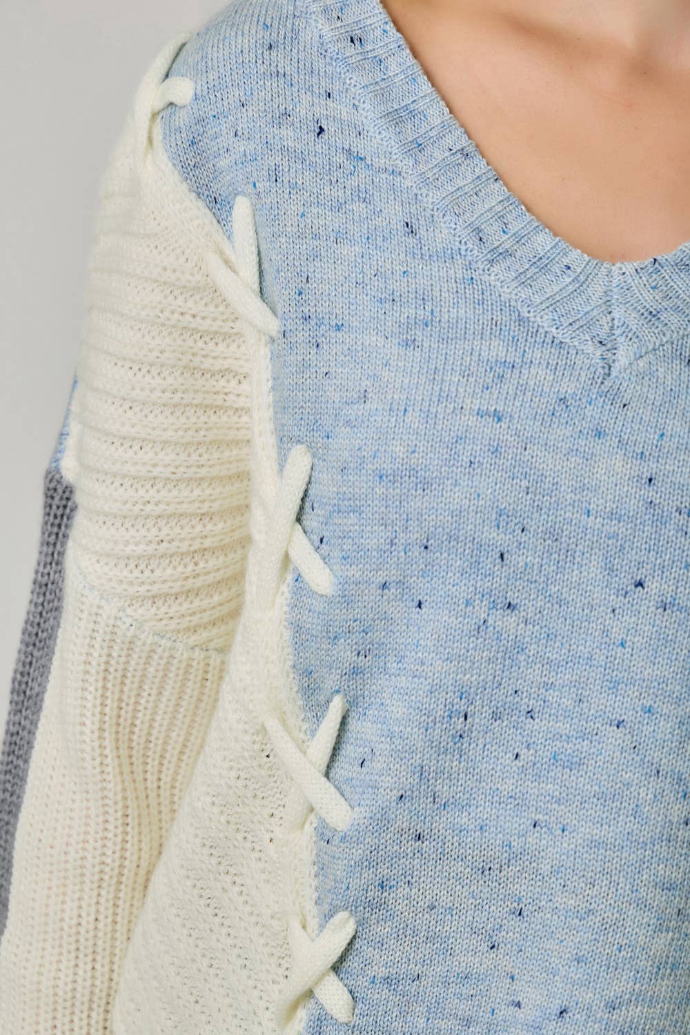 Oatmeal Color Block V-Neck Sweater