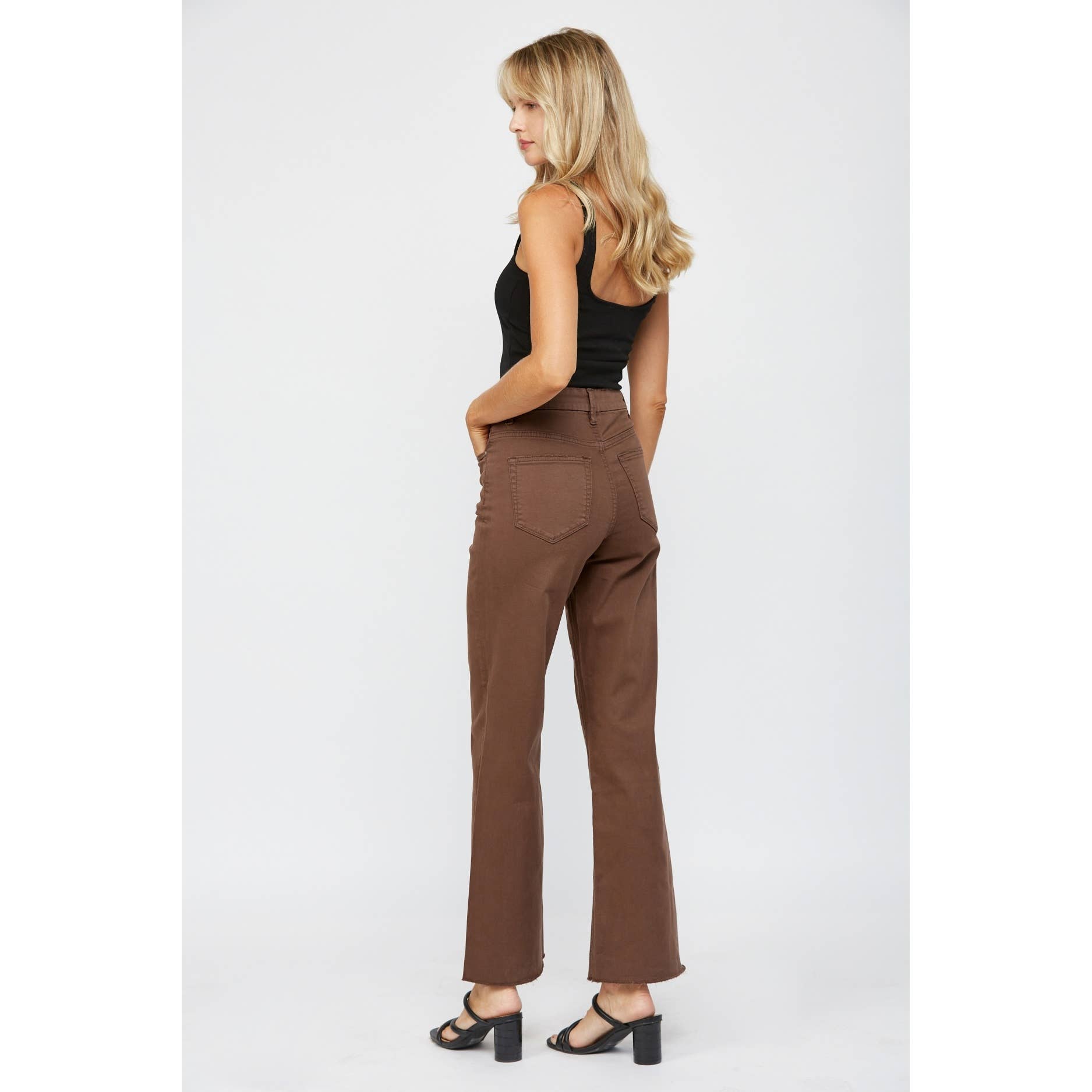 Brown Stretch Super Hight Rise Wide Leg Jeans