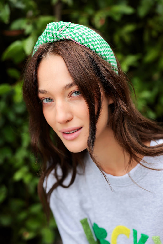 Green Houndstooth Knotted Headband