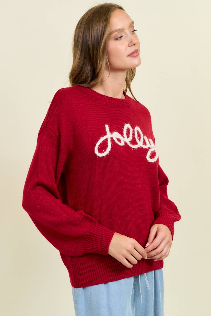 Red Jolly Metallic Embroidery Sweater