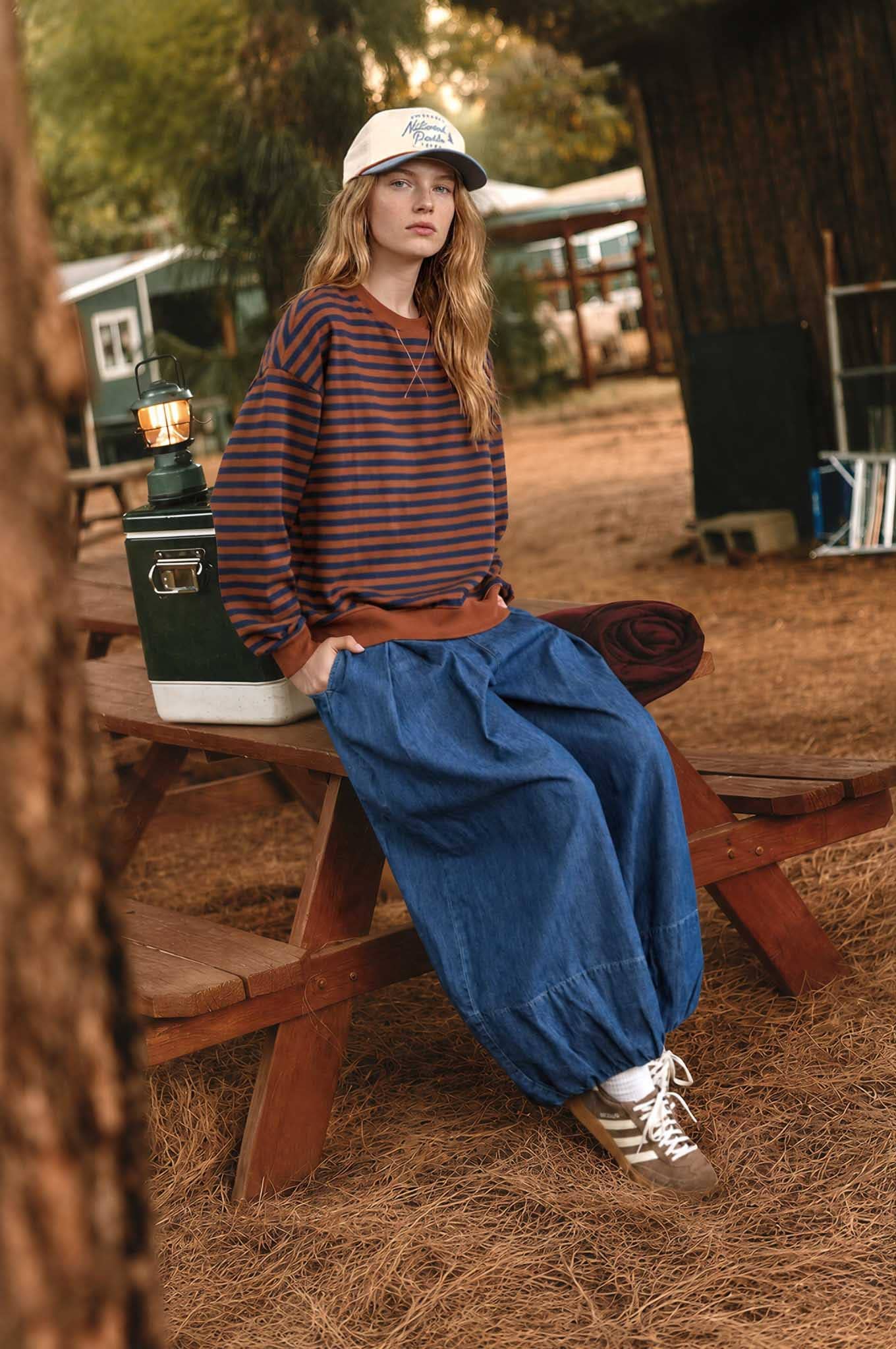 Rust Striped Long Sleeve Knit Top