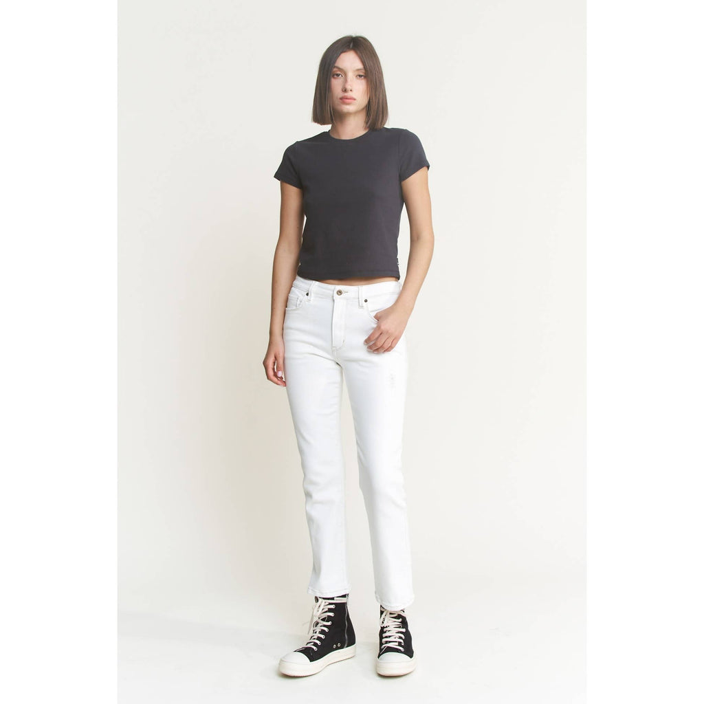 White Mid Rise Straight Leg Jean
