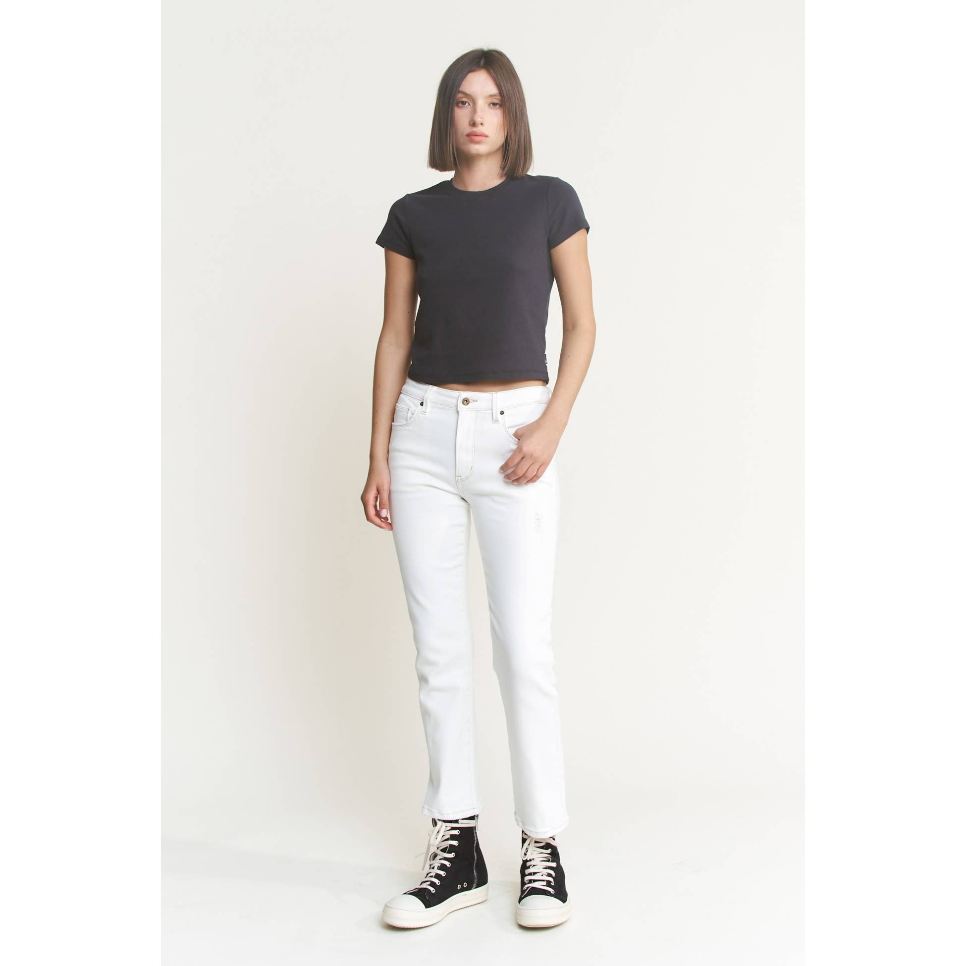 White Mid Rise Straight Leg Jean