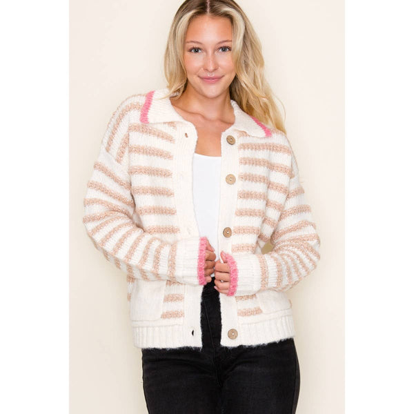 BUTTON DOWN STRIPED CARDIGAN
