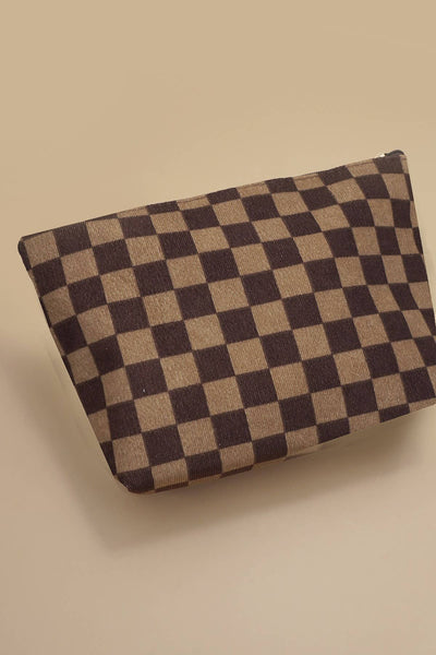 Large Checkered Cosmetic Makeup Bag