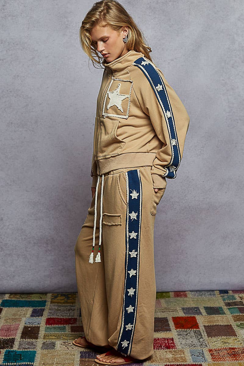 Mocha French Terry Star Patch Jacket