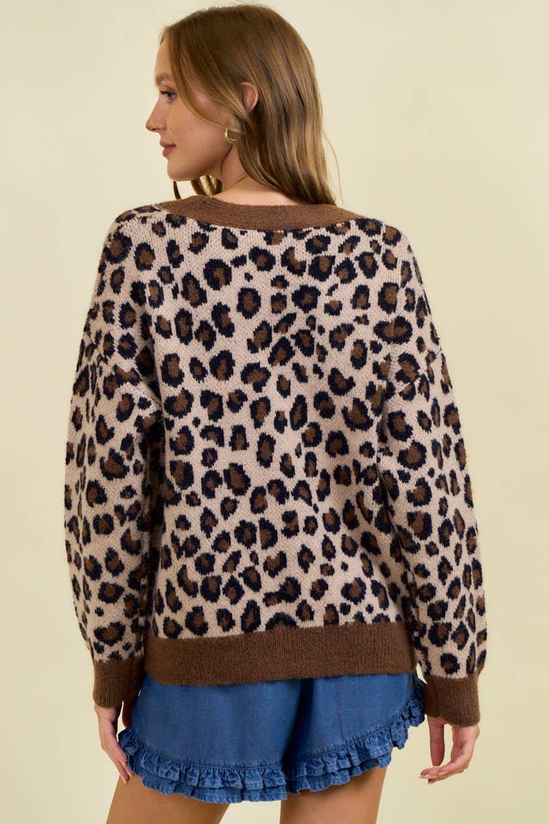 Leopard Print Knit Cardigan Sweater