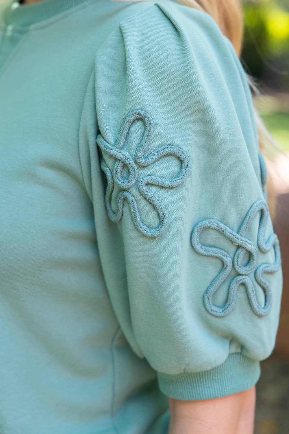 Floral Embroidered Sleeve French Terry Top