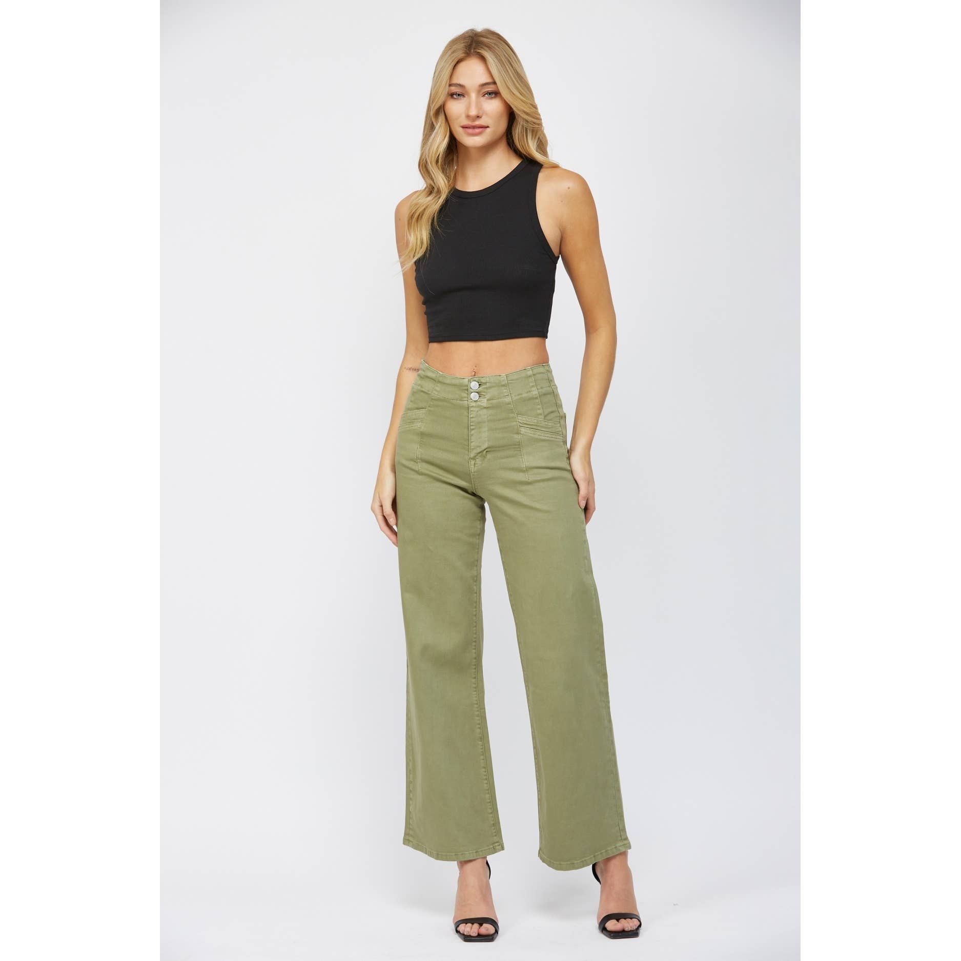 Olive High Rise Wide Leg Pants