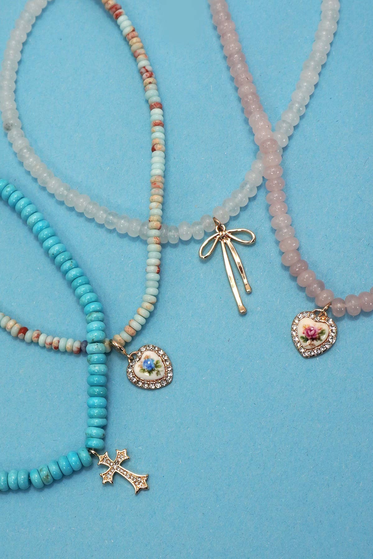 Natural Semi Precious Stone Beaded Charm Necklace