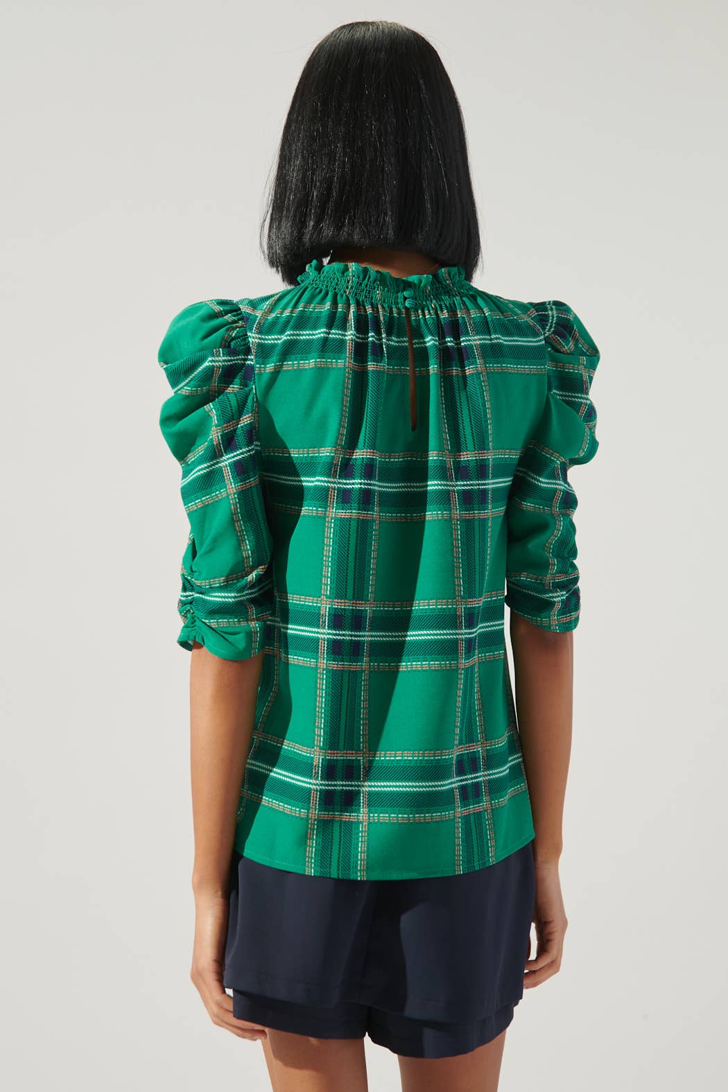 Jade Green Plaid Drape Sleeve Top