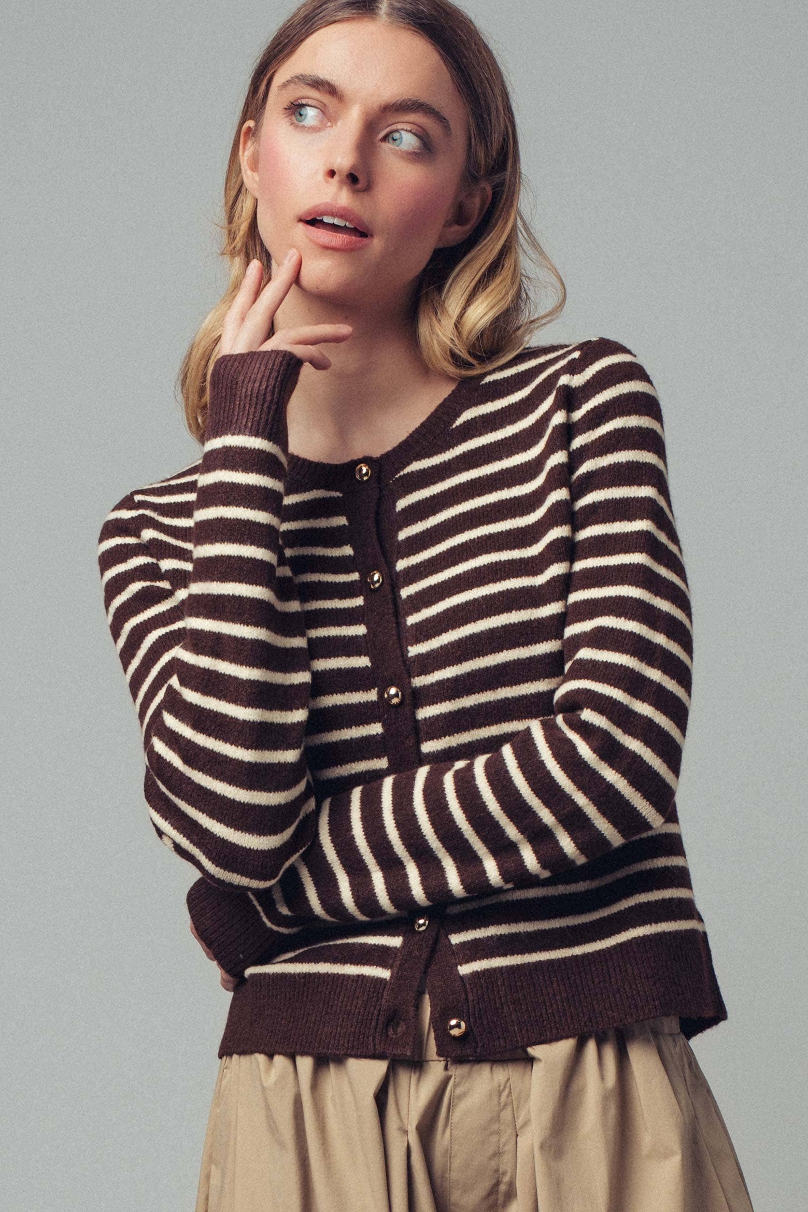 Parisian Striped Gold Button Cardigan
