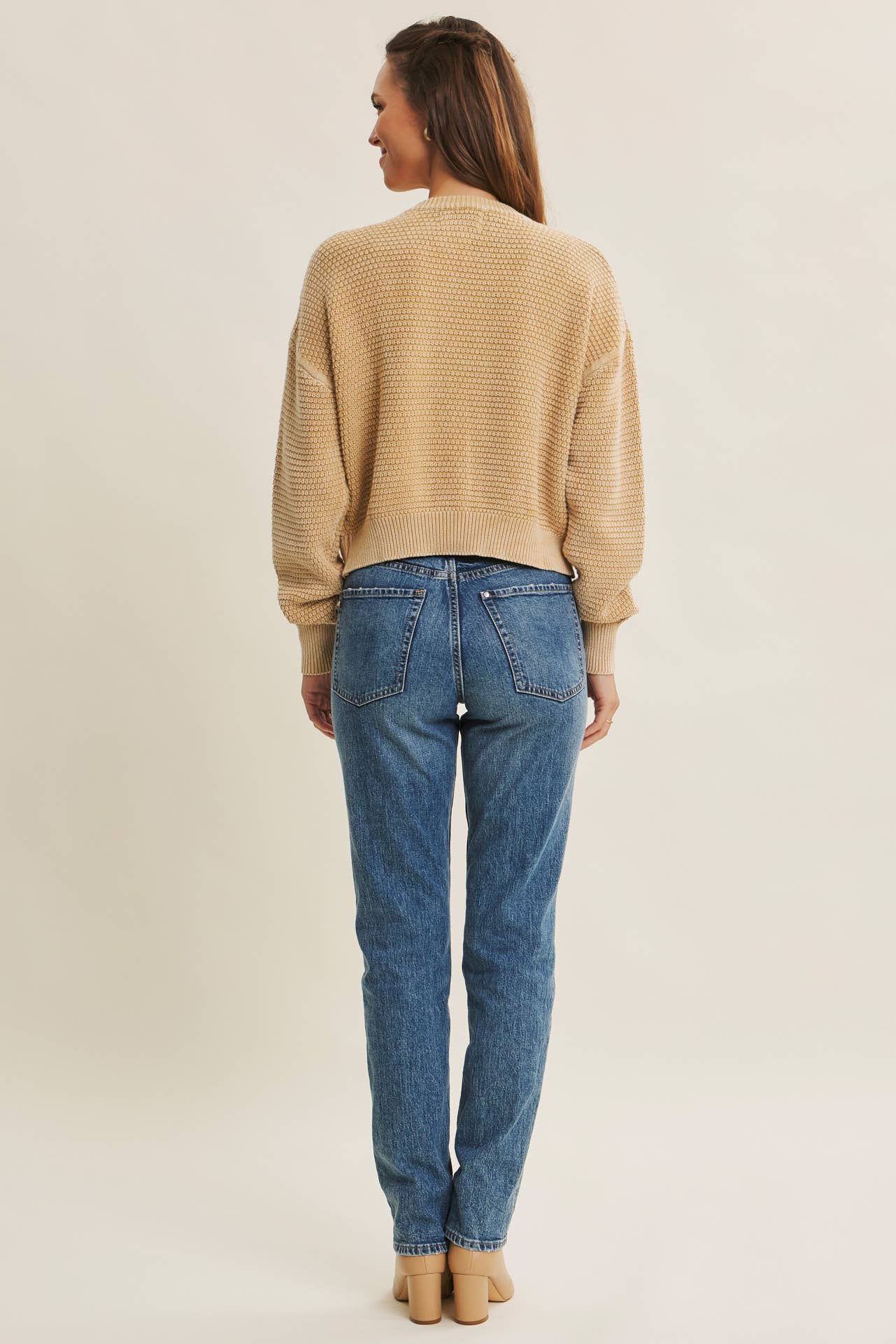 Tan MIneral Washed Cardigan Sweater