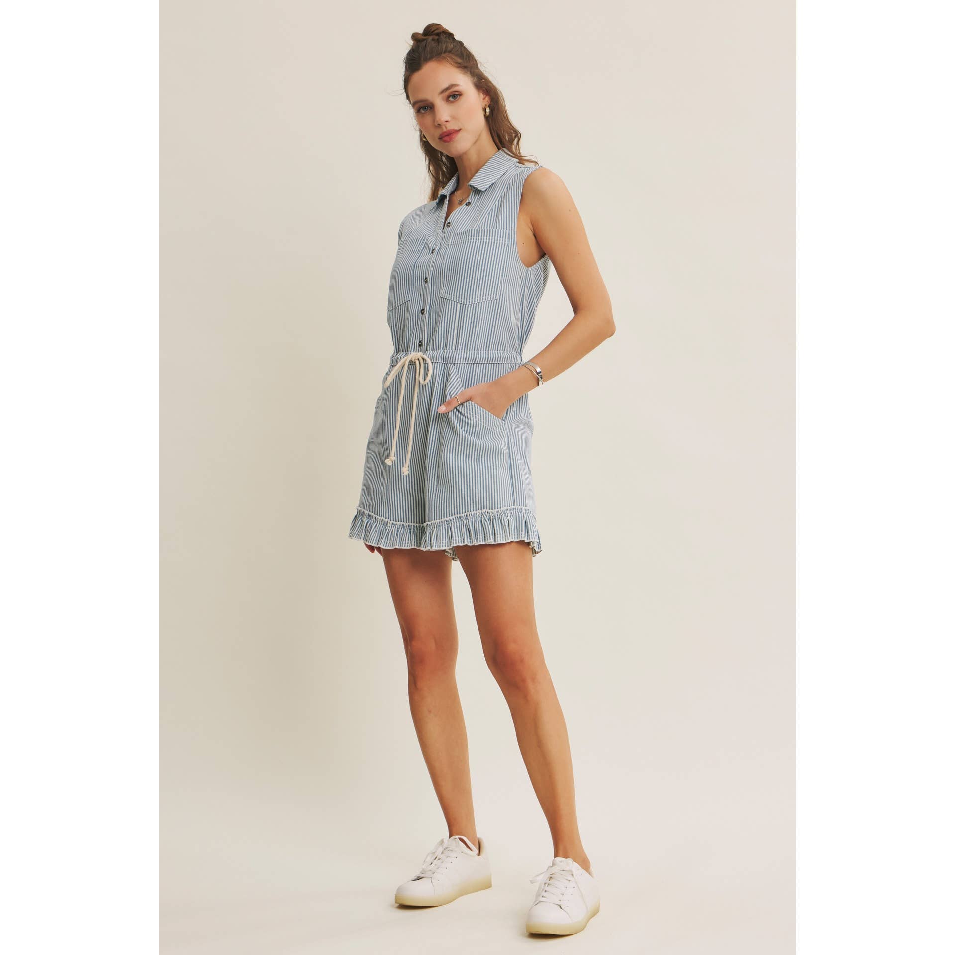 Stripe Denim Button Front Romper