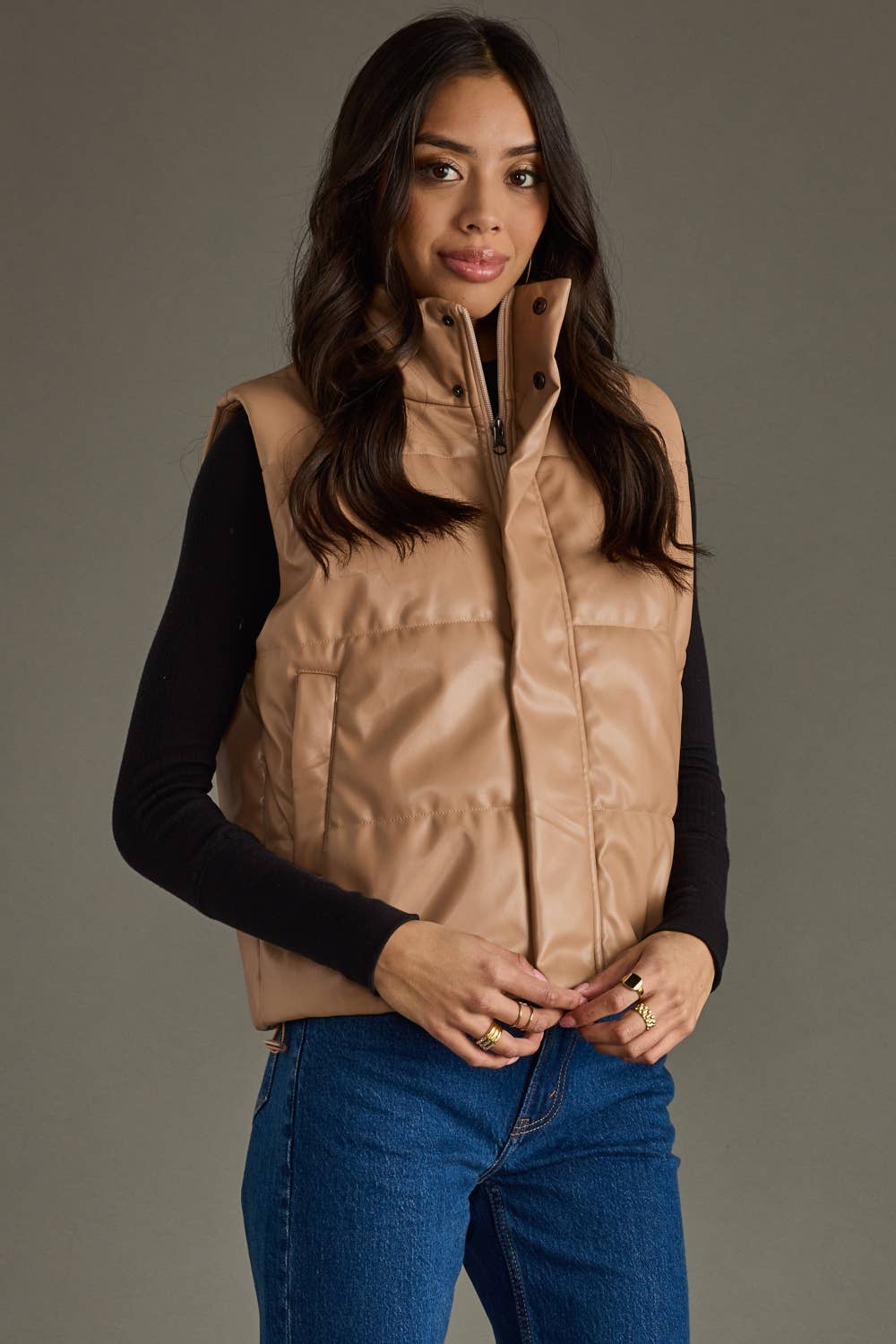 Tan Faux Leather Vest
