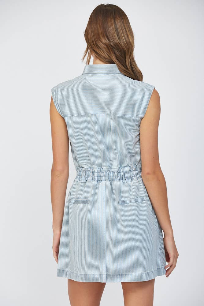 Patch Pocket Stripe Washed Denim Dress