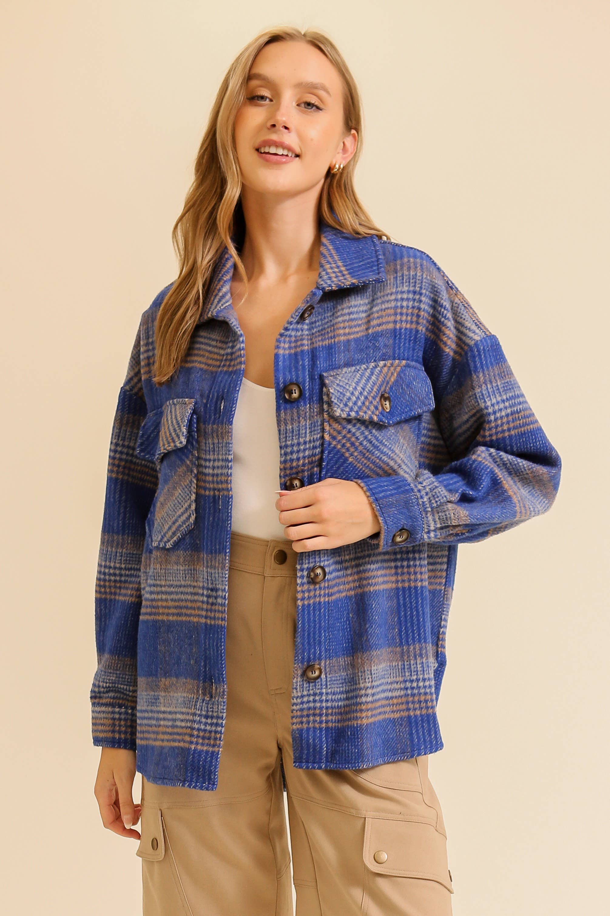 Blue Plaid Button Up Shacket